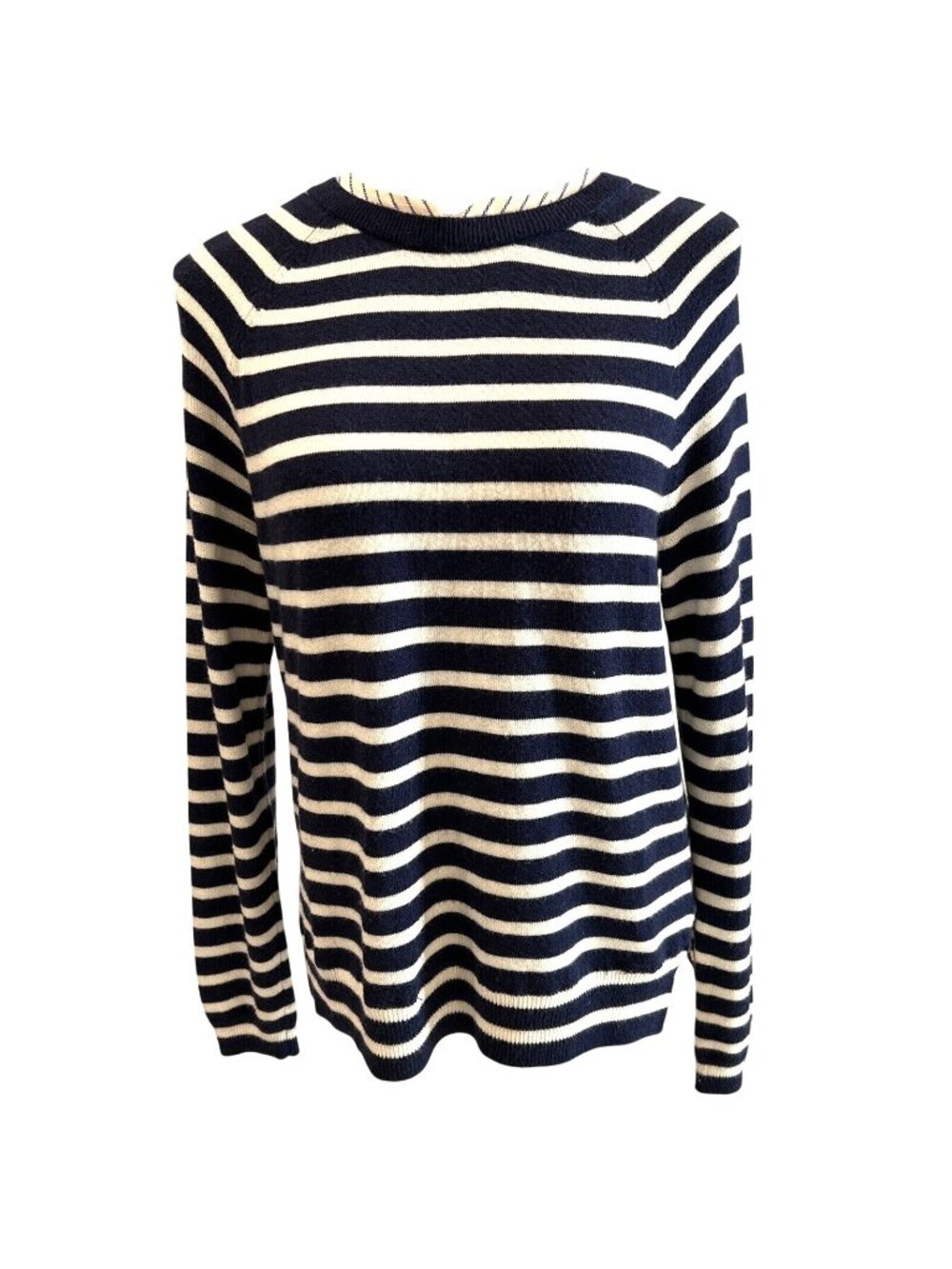 Joie Navy & White Striped Knit Sweater Crew Neck Long Sleeve Back Zip Womens S
